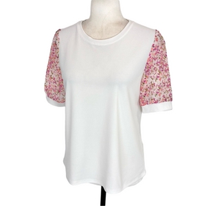 CeCe ivory and pink floral top